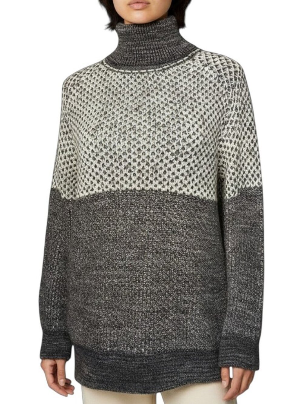 prAna NWT Abelle Tunic Color Block Turtleneck Sweater Knit Black White Gray - XL